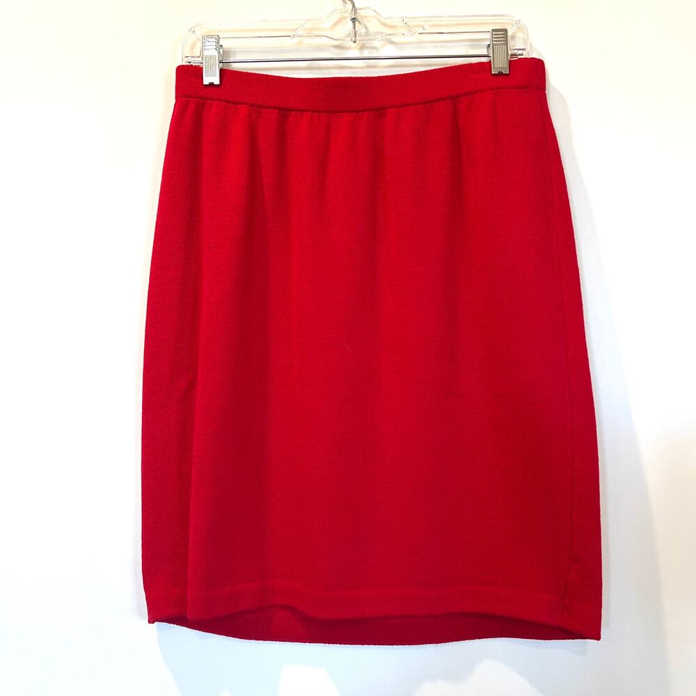 St John Collection Santana knit knee length skirt red 10 old money quiet luxury